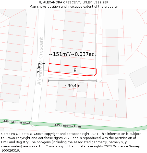 8, ALEXANDRA CRESCENT, ILKLEY, LS29 9ER: Plot and title map