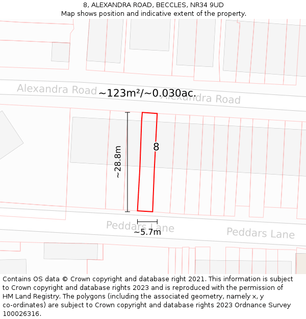 8, ALEXANDRA ROAD, BECCLES, NR34 9UD: Plot and title map