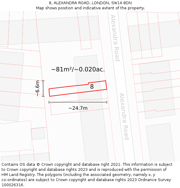 8, ALEXANDRA ROAD, LONDON, SW14 8DN: Plot and title map