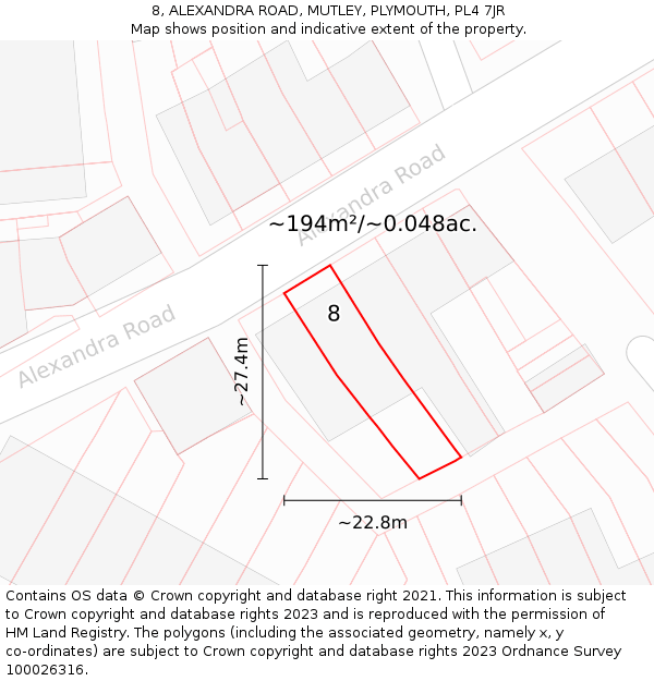 8, ALEXANDRA ROAD, MUTLEY, PLYMOUTH, PL4 7JR: Plot and title map