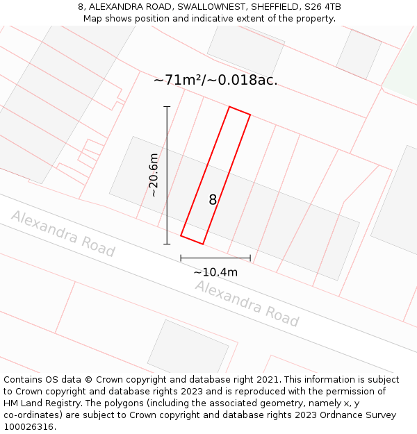 8, ALEXANDRA ROAD, SWALLOWNEST, SHEFFIELD, S26 4TB: Plot and title map