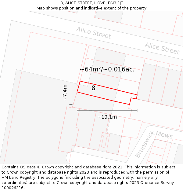 8, ALICE STREET, HOVE, BN3 1JT: Plot and title map