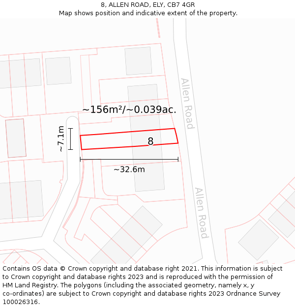 8, ALLEN ROAD, ELY, CB7 4GR: Plot and title map