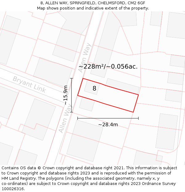 8, ALLEN WAY, SPRINGFIELD, CHELMSFORD, CM2 6GF: Plot and title map