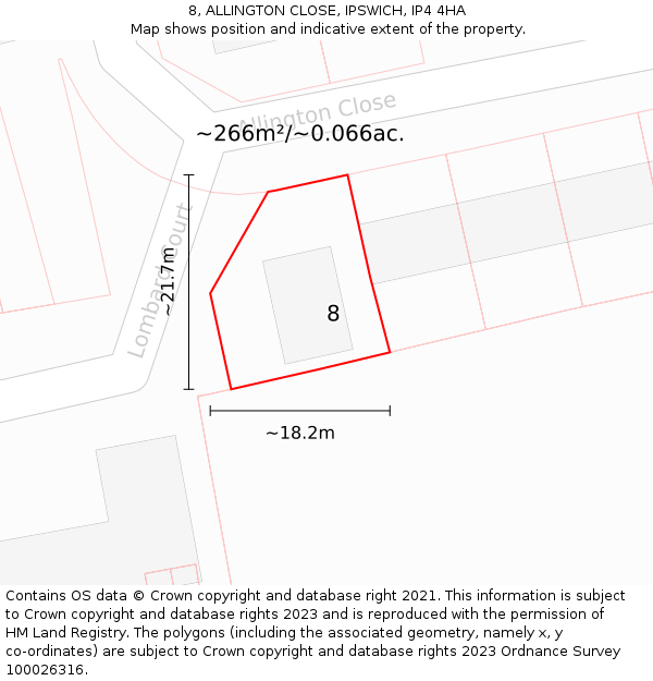 8, ALLINGTON CLOSE, IPSWICH, IP4 4HA: Plot and title map