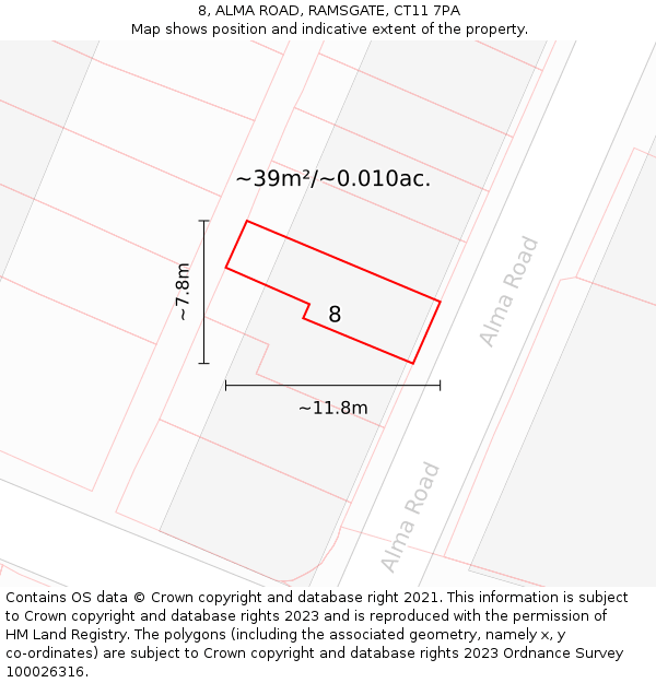 8, ALMA ROAD, RAMSGATE, CT11 7PA: Plot and title map