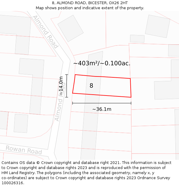 8, ALMOND ROAD, BICESTER, OX26 2HT: Plot and title map