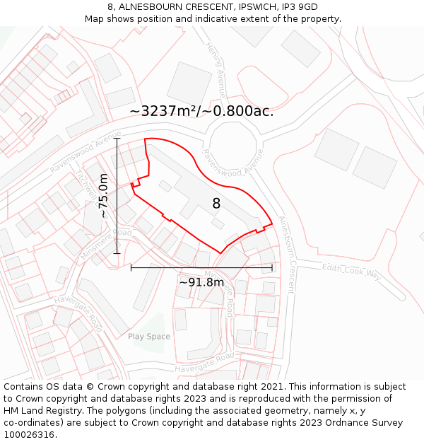 8, ALNESBOURN CRESCENT, IPSWICH, IP3 9GD: Plot and title map