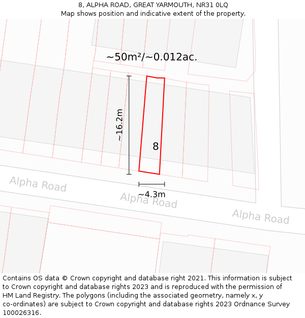 8, ALPHA ROAD, GREAT YARMOUTH, NR31 0LQ: Plot and title map