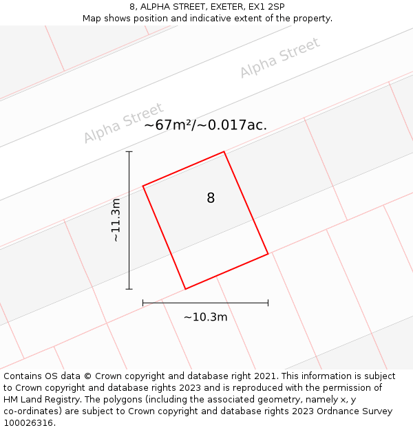 8, ALPHA STREET, EXETER, EX1 2SP: Plot and title map