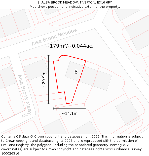 8, ALSA BROOK MEADOW, TIVERTON, EX16 6RY: Plot and title map