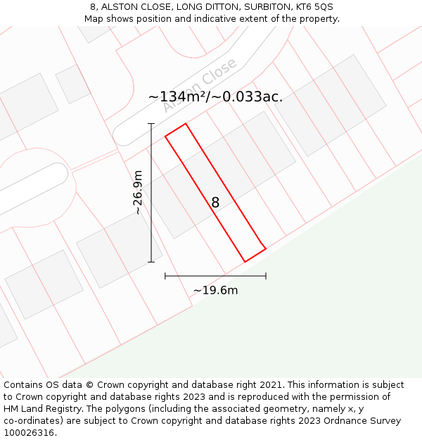 8, ALSTON CLOSE, LONG DITTON, SURBITON, KT6 5QS: Plot and title map
