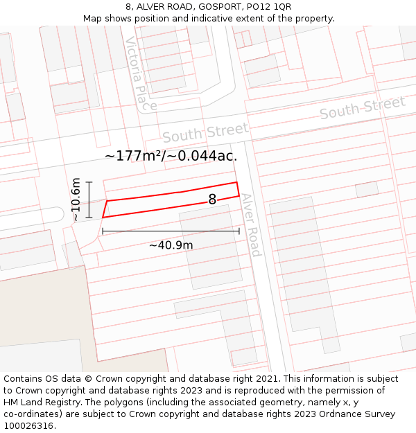 8, ALVER ROAD, GOSPORT, PO12 1QR: Plot and title map