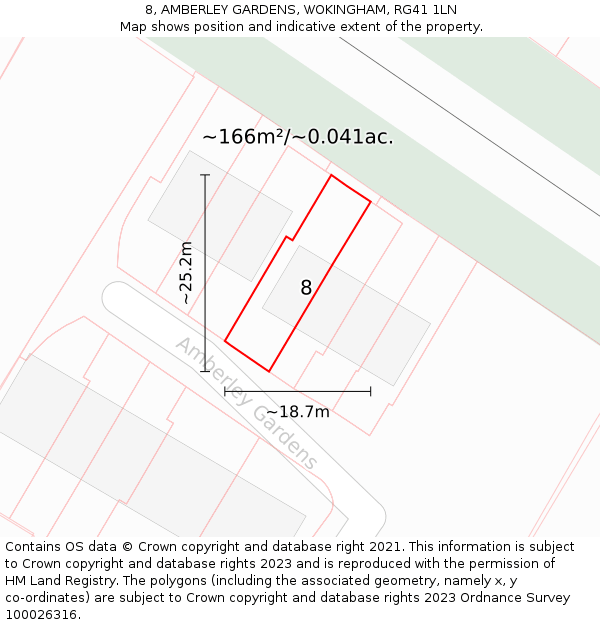 8, AMBERLEY GARDENS, WOKINGHAM, RG41 1LN: Plot and title map