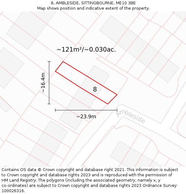 8, AMBLESIDE, SITTINGBOURNE, ME10 3BE: Plot and title map