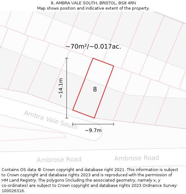 8, AMBRA VALE SOUTH, BRISTOL, BS8 4RN: Plot and title map