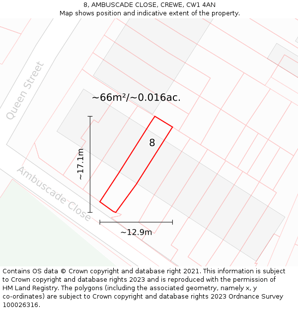 8, AMBUSCADE CLOSE, CREWE, CW1 4AN: Plot and title map