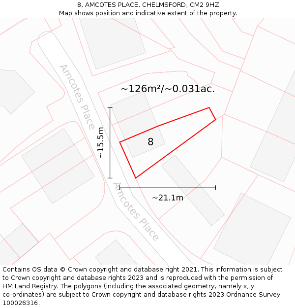 8, AMCOTES PLACE, CHELMSFORD, CM2 9HZ: Plot and title map