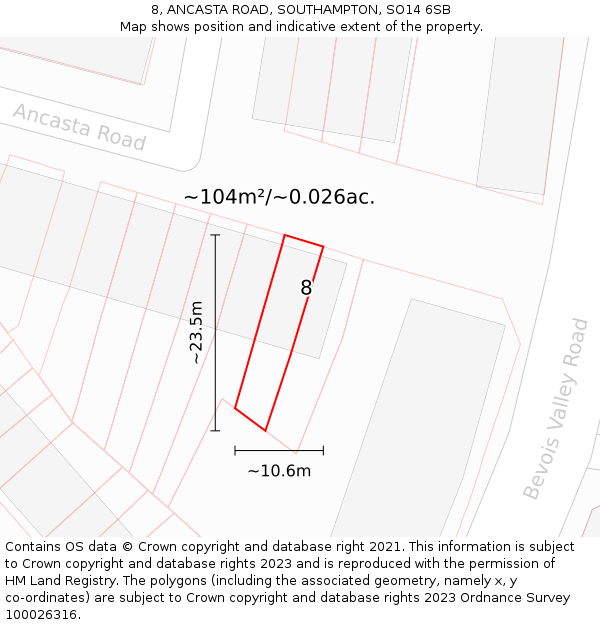 8, ANCASTA ROAD, SOUTHAMPTON, SO14 6SB: Plot and title map