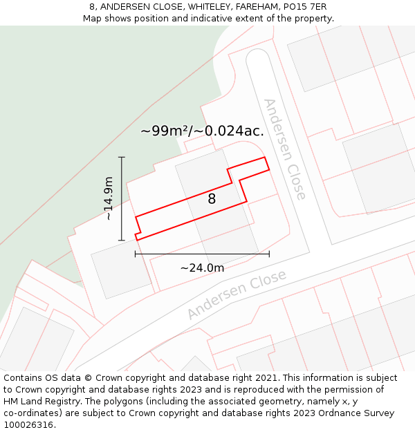 8, ANDERSEN CLOSE, WHITELEY, FAREHAM, PO15 7ER: Plot and title map