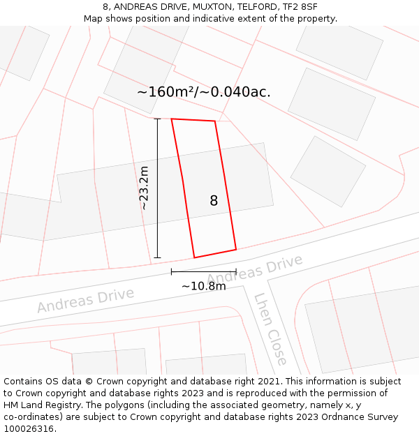 8, ANDREAS DRIVE, MUXTON, TELFORD, TF2 8SF: Plot and title map