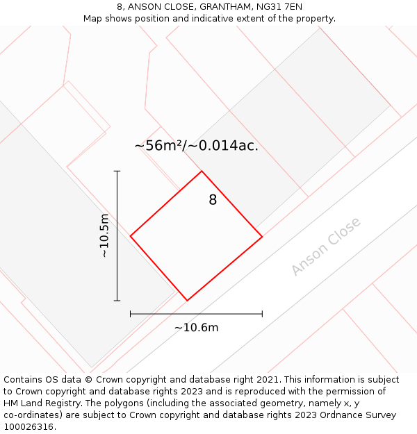 8, ANSON CLOSE, GRANTHAM, NG31 7EN: Plot and title map