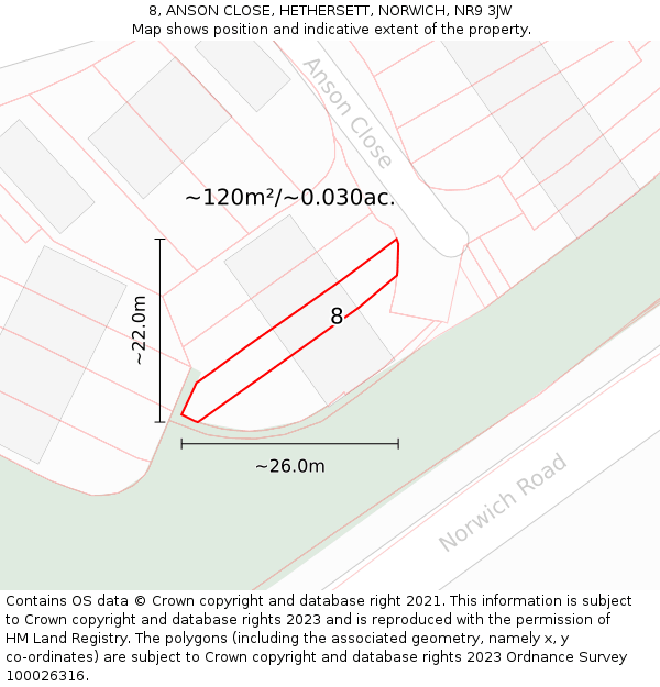 8, ANSON CLOSE, HETHERSETT, NORWICH, NR9 3JW: Plot and title map
