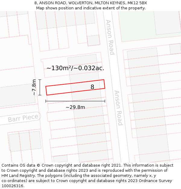 8, ANSON ROAD, WOLVERTON, MILTON KEYNES, MK12 5BX: Plot and title map