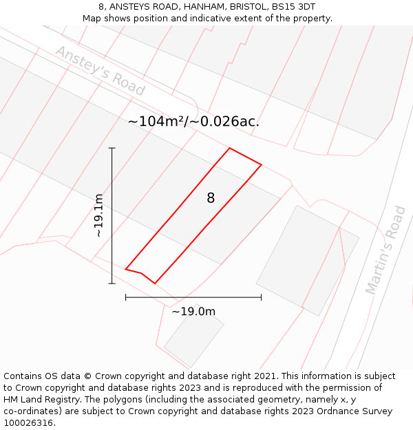 8, ANSTEYS ROAD, HANHAM, BRISTOL, BS15 3DT: Plot and title map