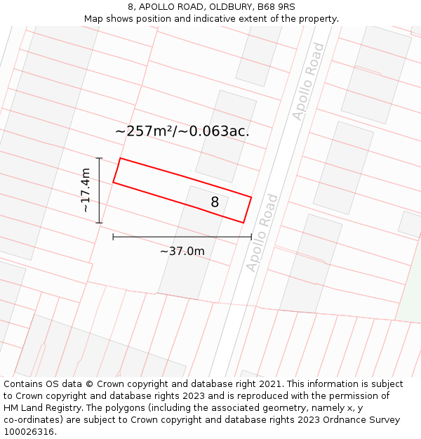 8, APOLLO ROAD, OLDBURY, B68 9RS: Plot and title map