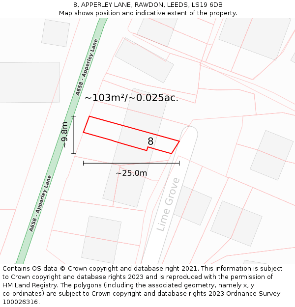 8, APPERLEY LANE, RAWDON, LEEDS, LS19 6DB: Plot and title map