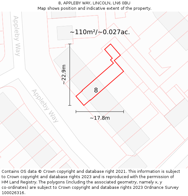 8, APPLEBY WAY, LINCOLN, LN6 0BU: Plot and title map