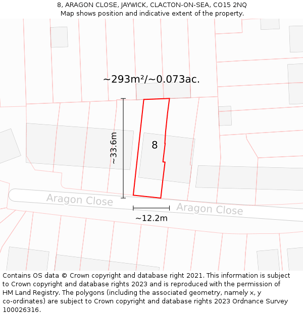 8, ARAGON CLOSE, JAYWICK, CLACTON-ON-SEA, CO15 2NQ: Plot and title map