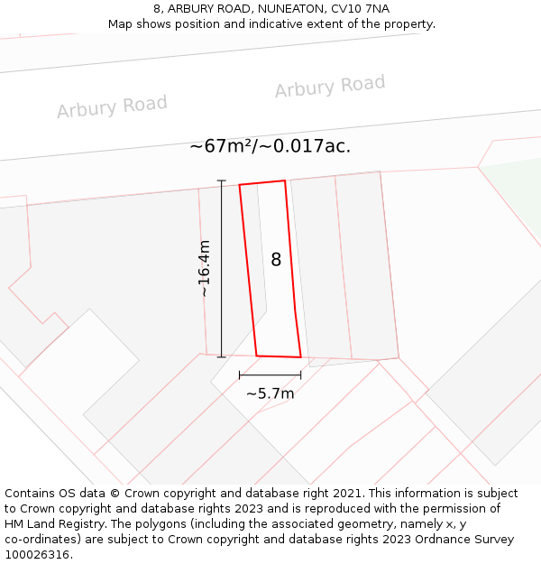 8, ARBURY ROAD, NUNEATON, CV10 7NA: Plot and title map
