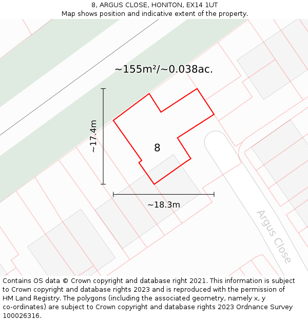 8, ARGUS CLOSE, HONITON, EX14 1UT: Plot and title map
