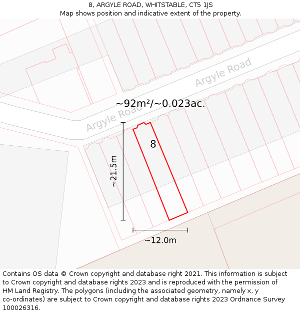 8, ARGYLE ROAD, WHITSTABLE, CT5 1JS: Plot and title map