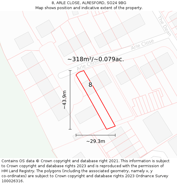 8, ARLE CLOSE, ALRESFORD, SO24 9BG: Plot and title map