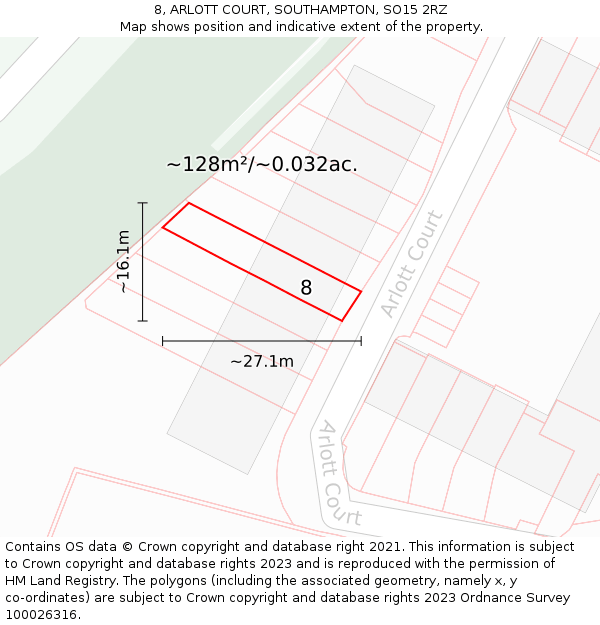8, ARLOTT COURT, SOUTHAMPTON, SO15 2RZ: Plot and title map