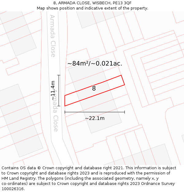 8, ARMADA CLOSE, WISBECH, PE13 3QF: Plot and title map