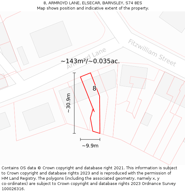 8, ARMROYD LANE, ELSECAR, BARNSLEY, S74 8ES: Plot and title map