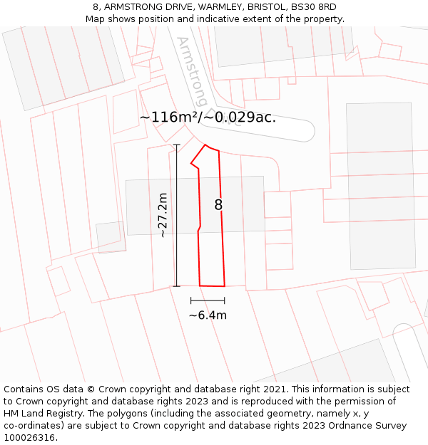 8, ARMSTRONG DRIVE, WARMLEY, BRISTOL, BS30 8RD: Plot and title map