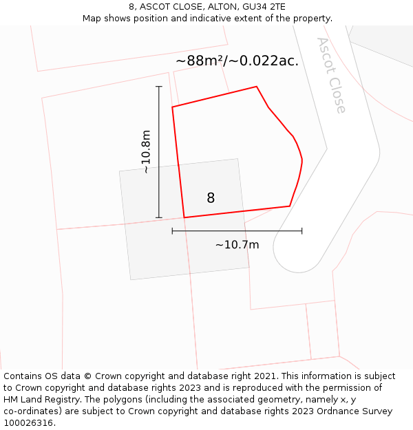 8, ASCOT CLOSE, ALTON, GU34 2TE: Plot and title map