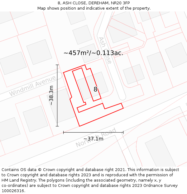8, ASH CLOSE, DEREHAM, NR20 3FP: Plot and title map