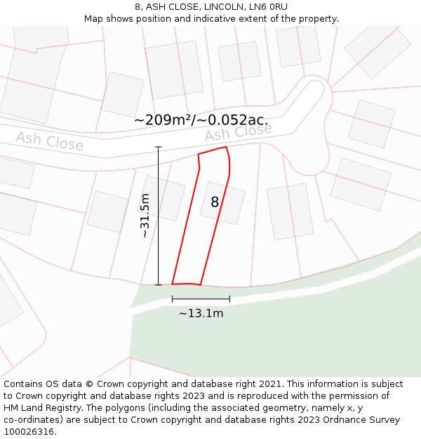 8, ASH CLOSE, LINCOLN, LN6 0RU: Plot and title map
