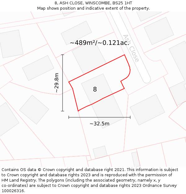 8, ASH CLOSE, WINSCOMBE, BS25 1HT: Plot and title map