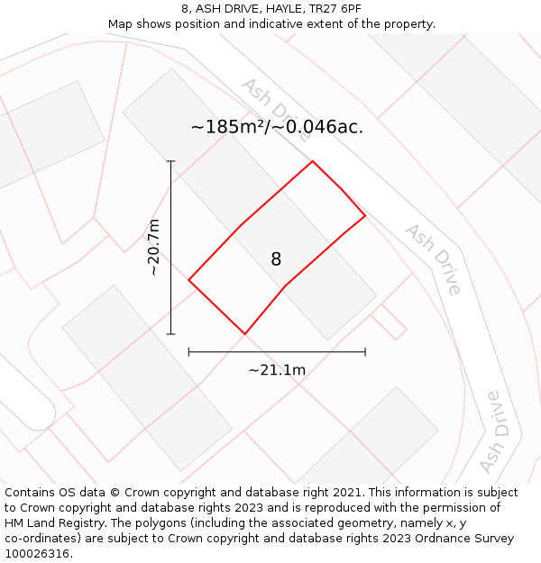 8, ASH DRIVE, HAYLE, TR27 6PF: Plot and title map