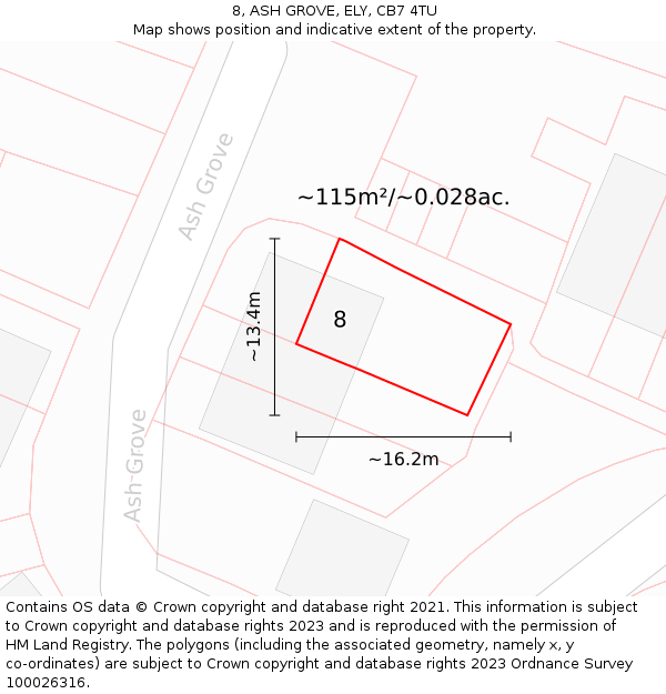 8, ASH GROVE, ELY, CB7 4TU: Plot and title map