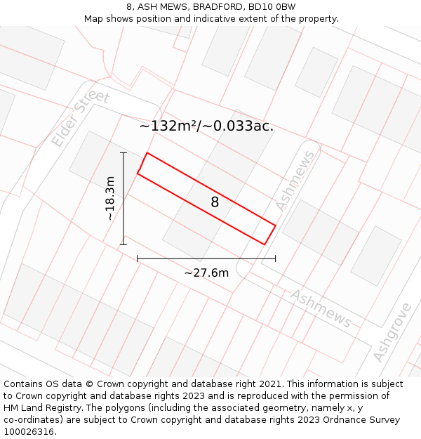 8, ASH MEWS, BRADFORD, BD10 0BW: Plot and title map