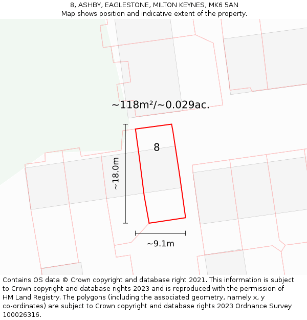 8, ASHBY, EAGLESTONE, MILTON KEYNES, MK6 5AN: Plot and title map