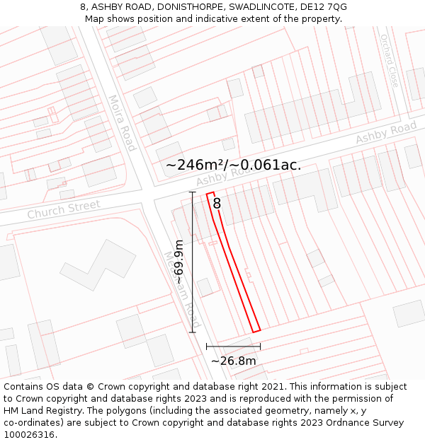 8, ASHBY ROAD, DONISTHORPE, SWADLINCOTE, DE12 7QG: Plot and title map